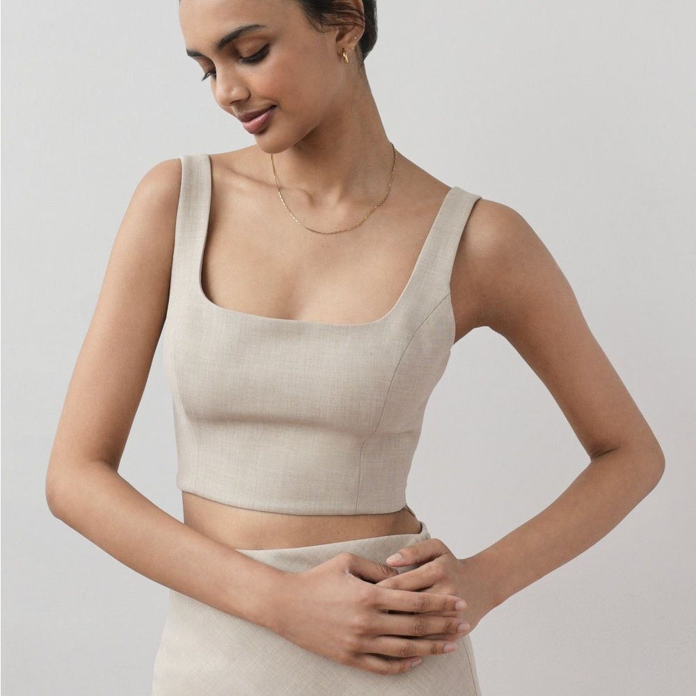 Aritzia Wilfred Bustier Crop Top in Heather Oat Size 2XS